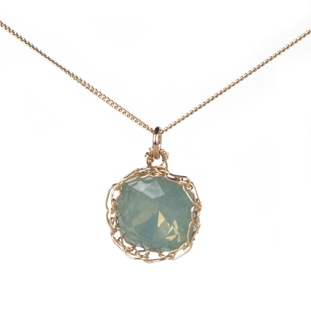 Ocean Green Crystal Necklace , Swarovski Original, Wire crochet Jewelry - Yooladesign