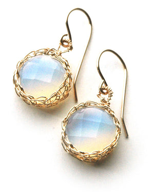 Opalite earrings - wire crochet dangle earrings in gold filled - Yooladesign