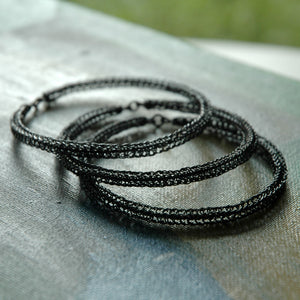 Urban Fashion, Three Oxidized Silver Bangles Bracelet , handmade wire crochet jewelry , silver trio - Yooladesign