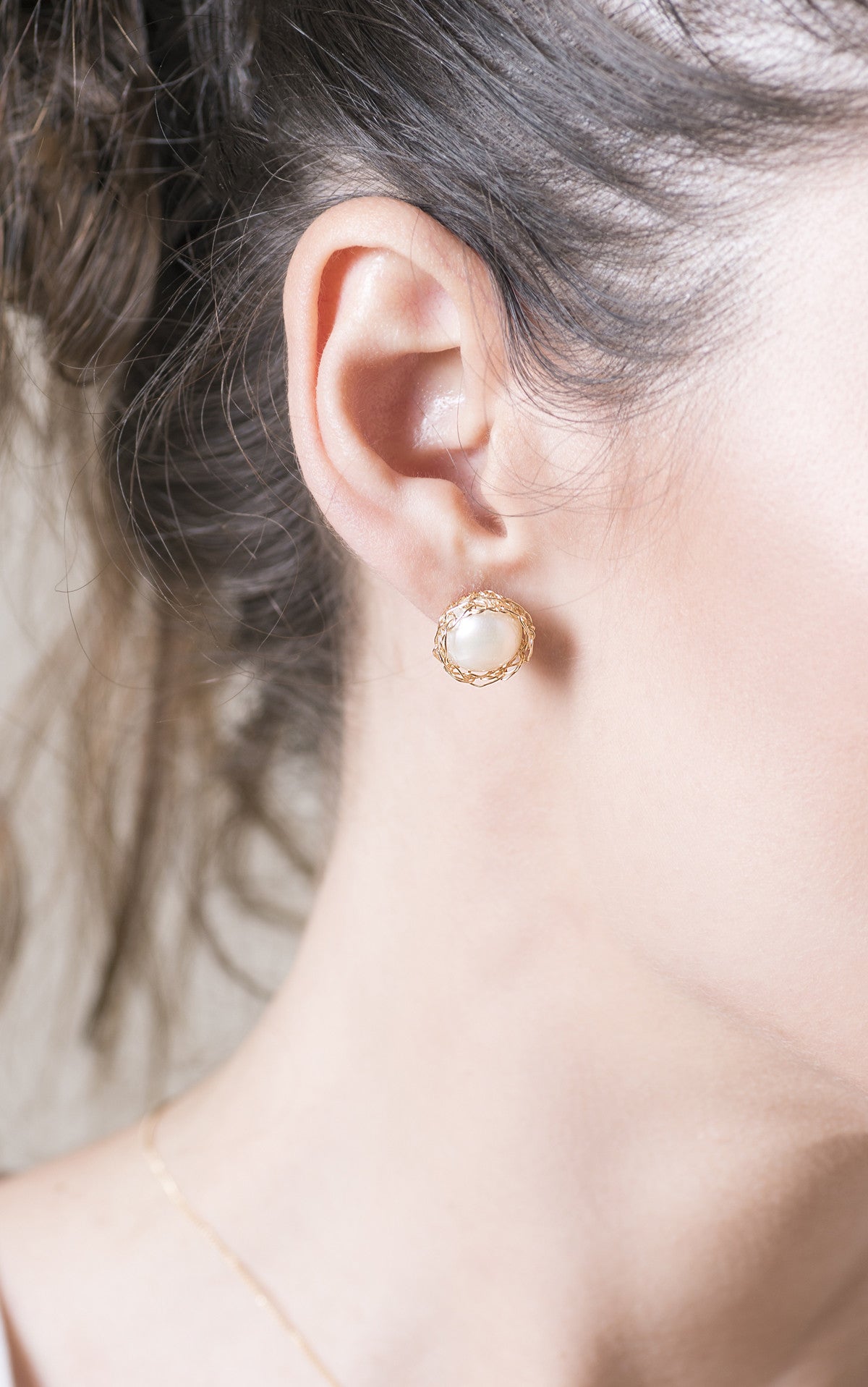 Gold Pearl clip on earring , Wire crochet earrings - Yooladesign