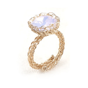 Cocktail Ring , Rose Swarovski Crystal , Wire Crochet Ring , Adjustable Ring - Yooladesign