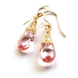 Rose Crystal Earrings, Gold Filled rose Swarovski - Yooladesign
