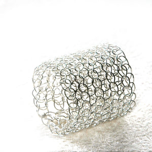 Wire crocheted band ring , silver ring - Yooladesign