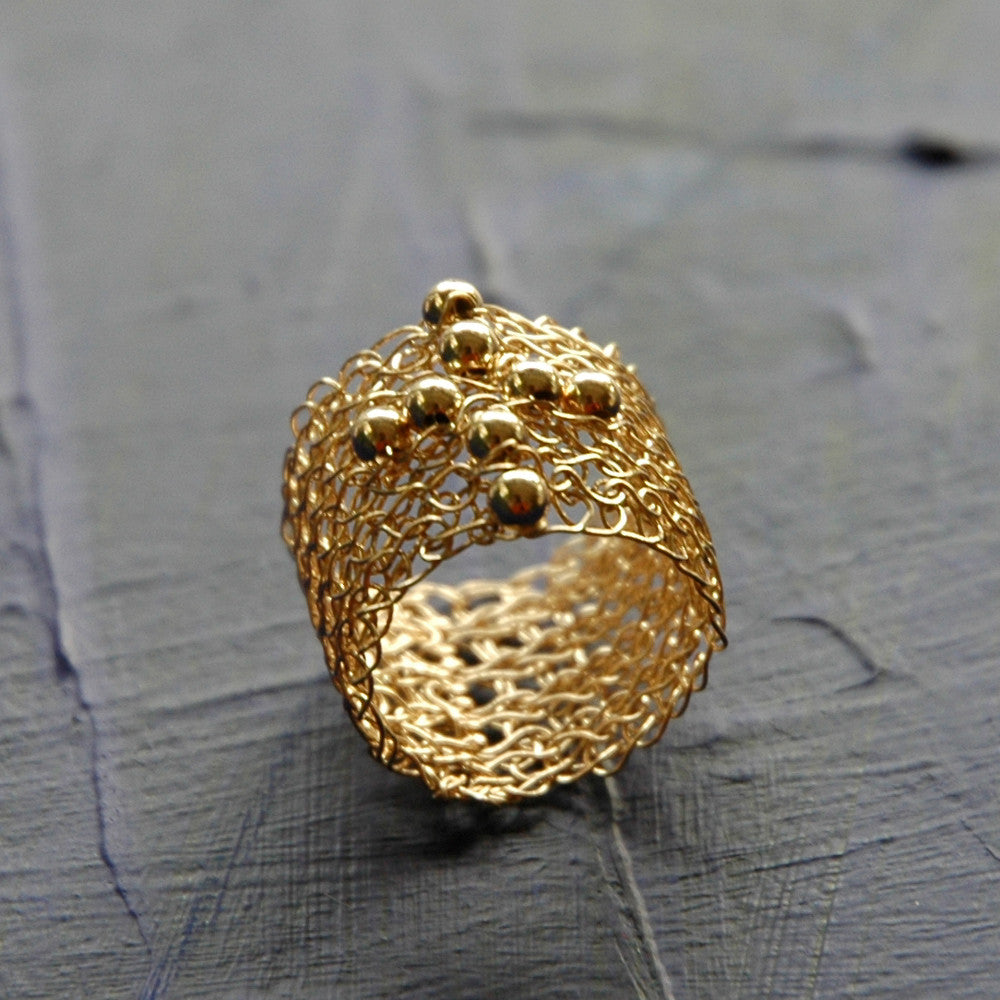 Wire Crochet Band Ring With Cross , Gold Filled Jewelry - Yooladesign