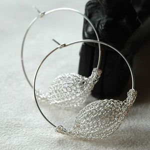 Large Silver Hoop Earrings , Bubble Pod Hoops - Yooladesign