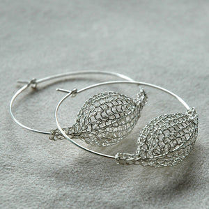 Large Silver Hoop Earrings , Bubble Pod Hoops - Yooladesign