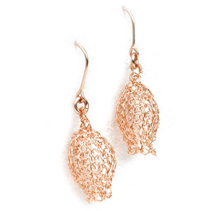 Dangle knitted ROSE gold earrings Pomegranate earrings - Yooladesign
