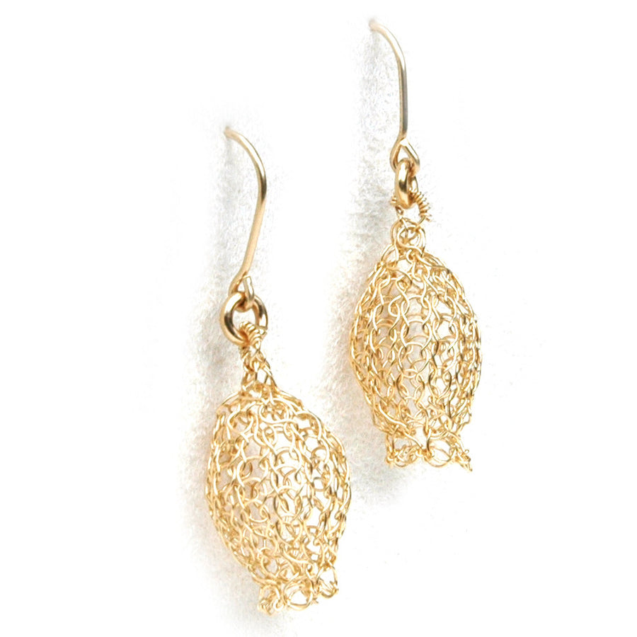 Dangle wire crocheted earrings, Pomegranate earrings - Yooladesign