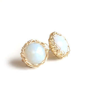 Opalite Stud earrings, Milky post earrings - Yooladesign