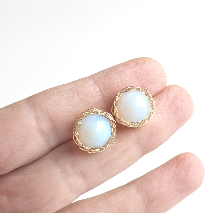 Opalite Stud earrings, Milky post earrings - Yooladesign