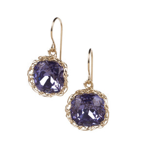 Deep Purple Swarovski Crystal Necklace , Purple Pendant in a Gold Wire Crochet Nest , Bridesmaids Gift - Yooladesign