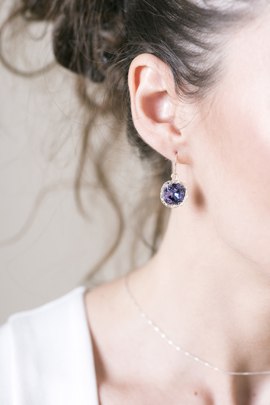 Violet Swarovski glass crystal earrings , purple dangle earrings in gold filled - Yooladesign