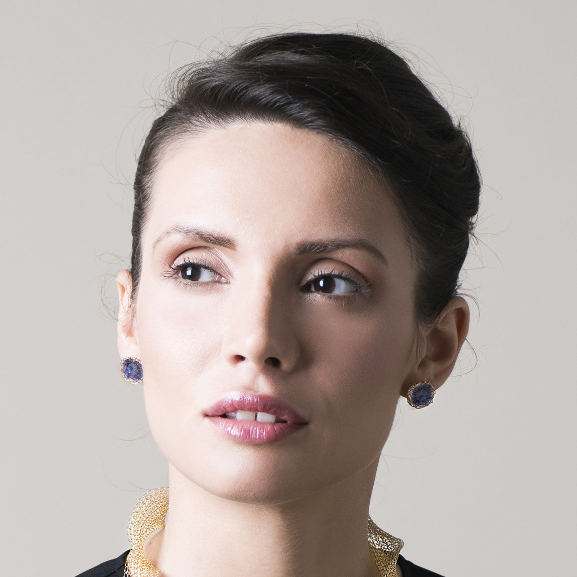 Violet post earrings , wire crochet gold filed purple earrings - Yooladesign