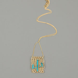 Rectangel Cactus necklace - gold and turquoise - Yooladesign