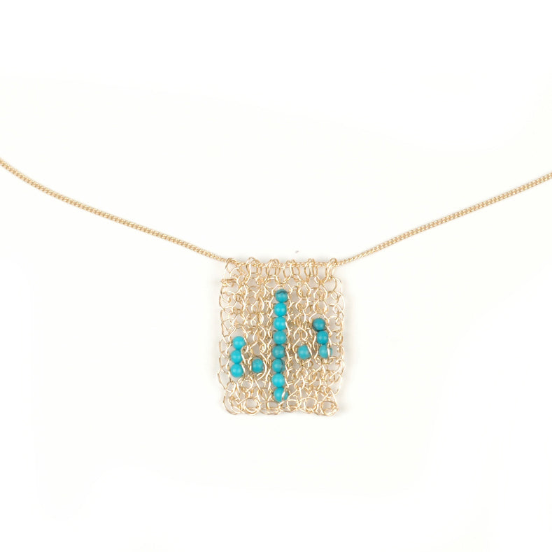 Rectangel Cactus necklace - gold and turquoise - Yooladesign