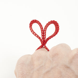 large RED HERAT ring - Statement ring Wire crochet art jewelry - Yooladesign