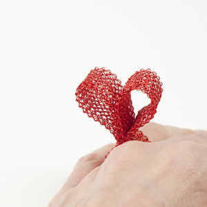 large RED HERAT ring - Statement ring Wire crochet art jewelry - Yooladesign