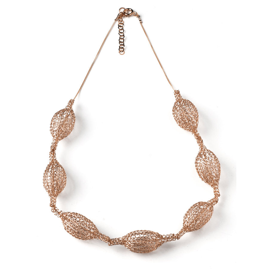 ROSE GOLD necklace - 7 Crocheted organic pods on a chain - Yooladesign