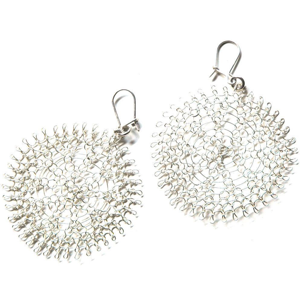 Large Silver Flower Earrings , Wire Crochet Jewelry , Handmade ,  Feather Light - Yooladesign