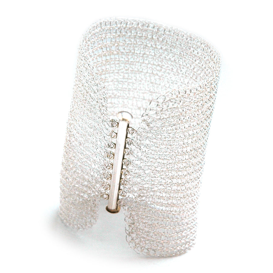 Cleopatra Silver Cuff Bracelet , wire crocheted jewelry - Yooladesign