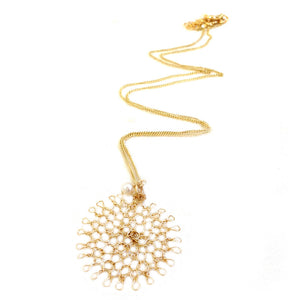 Small flower pendant necklace , Wire crochet flower in gold - Yooladesign