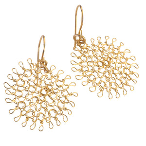 Small Flower Earrings , Gold Dangle Earrings , small Flowers , Handmade Wire Crochet Jewelry - Yooladesign