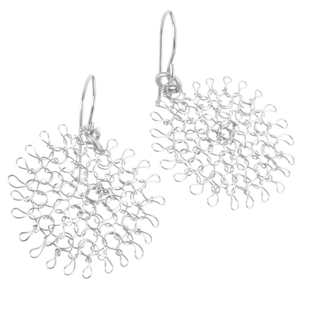 Silver Daisy Flower Earrings , Dangle Earrings , Wire Crochet , Feather Light - Yooladesign