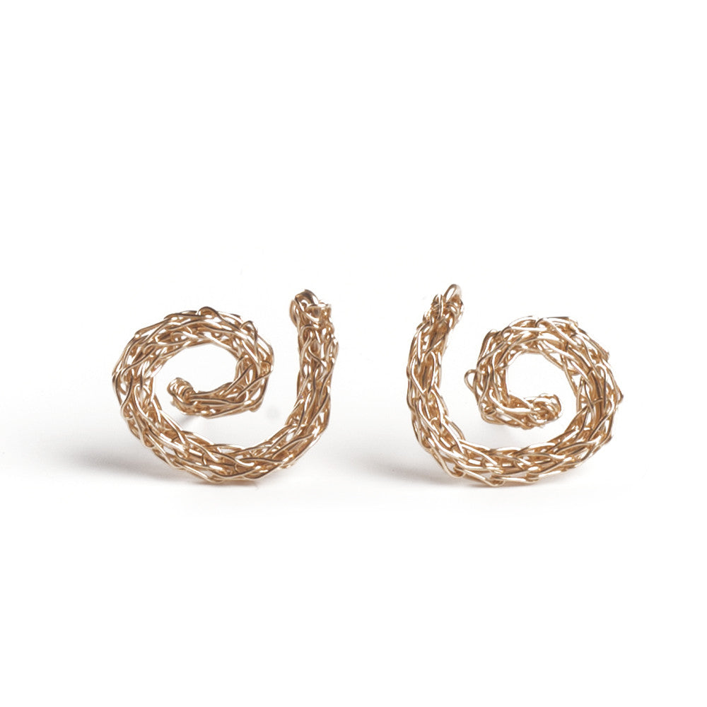 Gold Spiral Earrings , Handmade Wire Crochet Jewelry , Post Earrings , Stud Earrings , Gold Earrings - Yooladesign