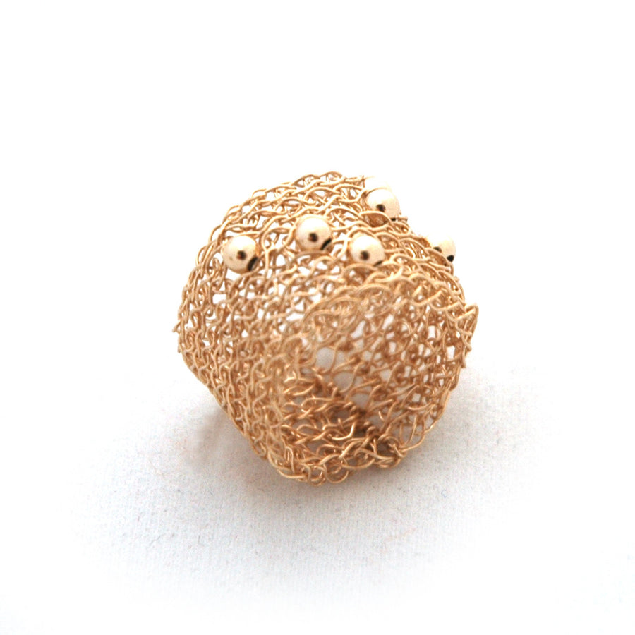 Gold Ring with Sporadic Beads , Wire Crochet Jewelry , Gold Filled Ring - Yooladesign