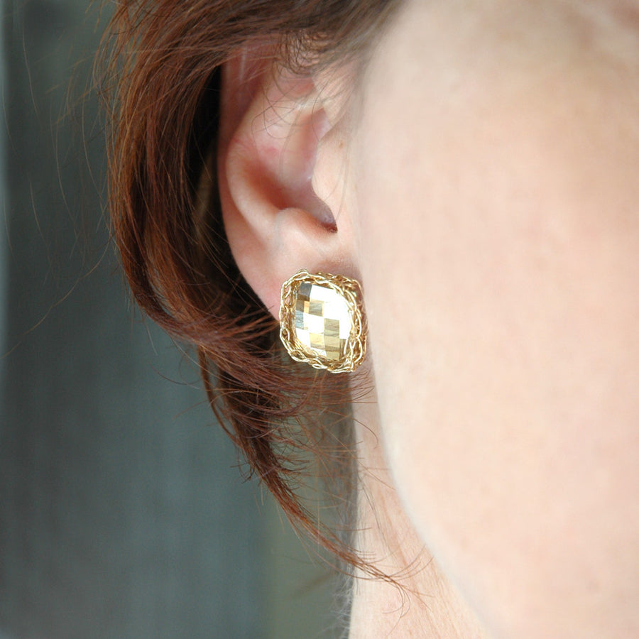 CLIP ON Gold Earrings with a Smoky Gray Swarovski Crystal , Bridesmaids Gift, Wedding Jewelry - Yooladesign