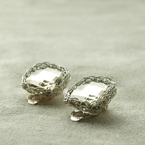 Clip on Earrings , Silver geometric earrings - Yooladesign