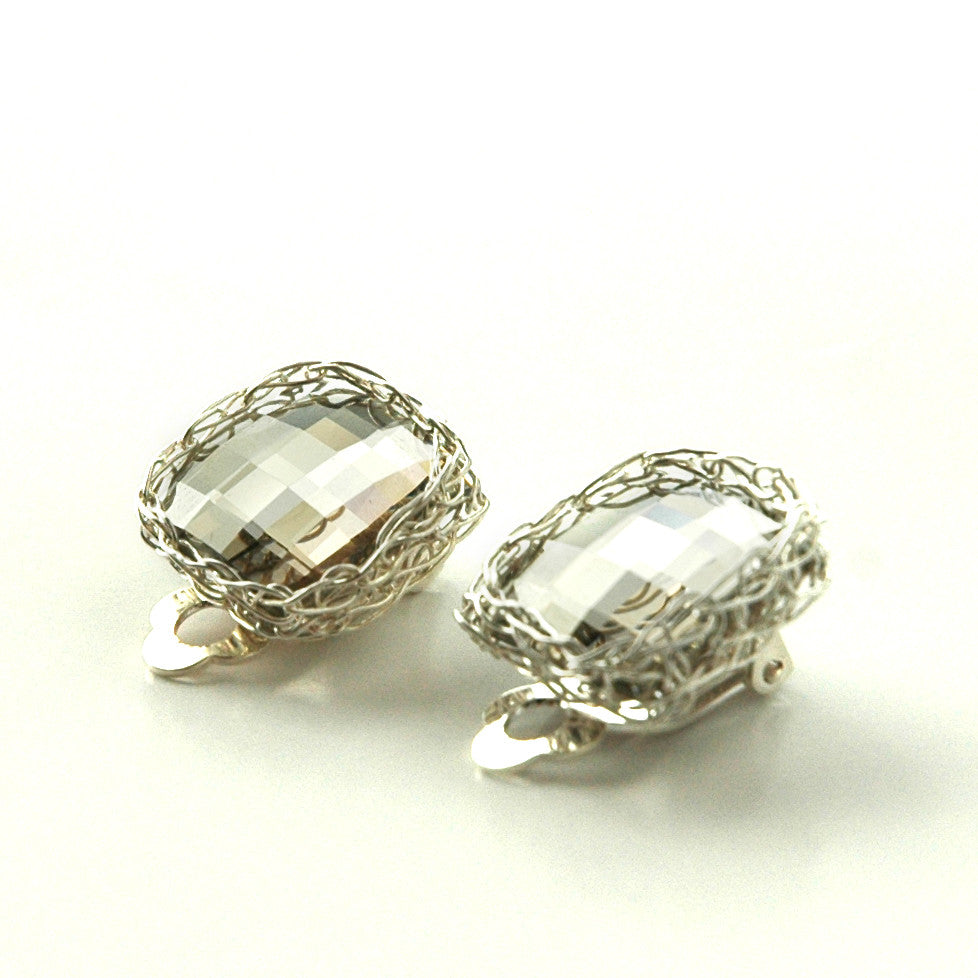 Clip on Earrings , Silver geometric earrings - Yooladesign