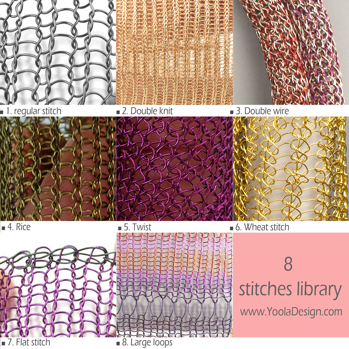 ISK stitch library - 8 wire crochet stitches