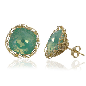 Ocean green post earrings , wire crochet gold filed mint green earrings - Yooladesign