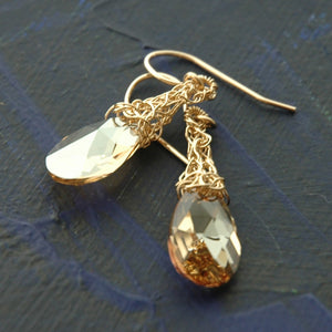 Amber Crystal Earrings, Dangle Gold Filled Swarovski earrings - Yooladesign