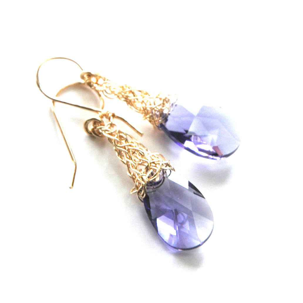Amethyst Crystal Earrings, Gold Filled violet Swarovski - Yooladesign