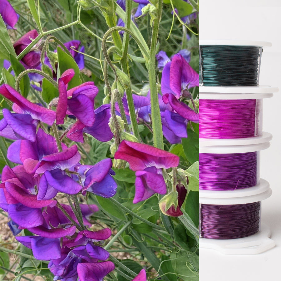 Jewelry making wire - Garden inspiration - purple sweet pea - 4 spools - Yooladesign