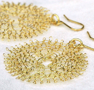 Large Rose Gold Flower Earrings , Wire Crochet Handmade Dangle Earrings - Yooladesign