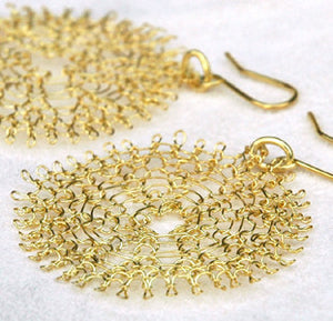 Large Silver Flower Earrings , Wire Crochet Jewelry , Handmade ,  Feather Light - Yooladesign