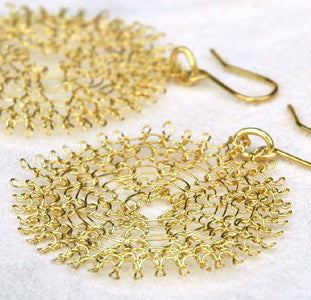 Large Silver Flower Earrings , Wire Crochet Jewelry , Handmade ,  Feather Light - Yooladesign