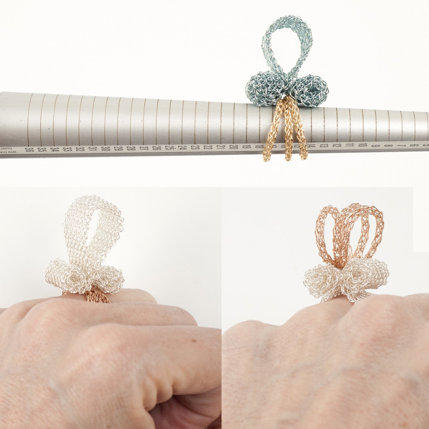 Upsidedown Statement Ring - Wire Crochet Art Jewelry 7-8