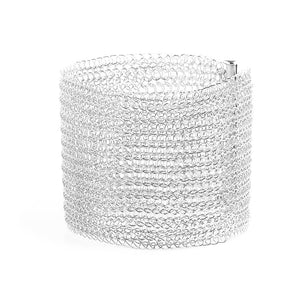 Silver Cuff Bracelet , Wide Knitted Handmade Cuff - Yooladesign