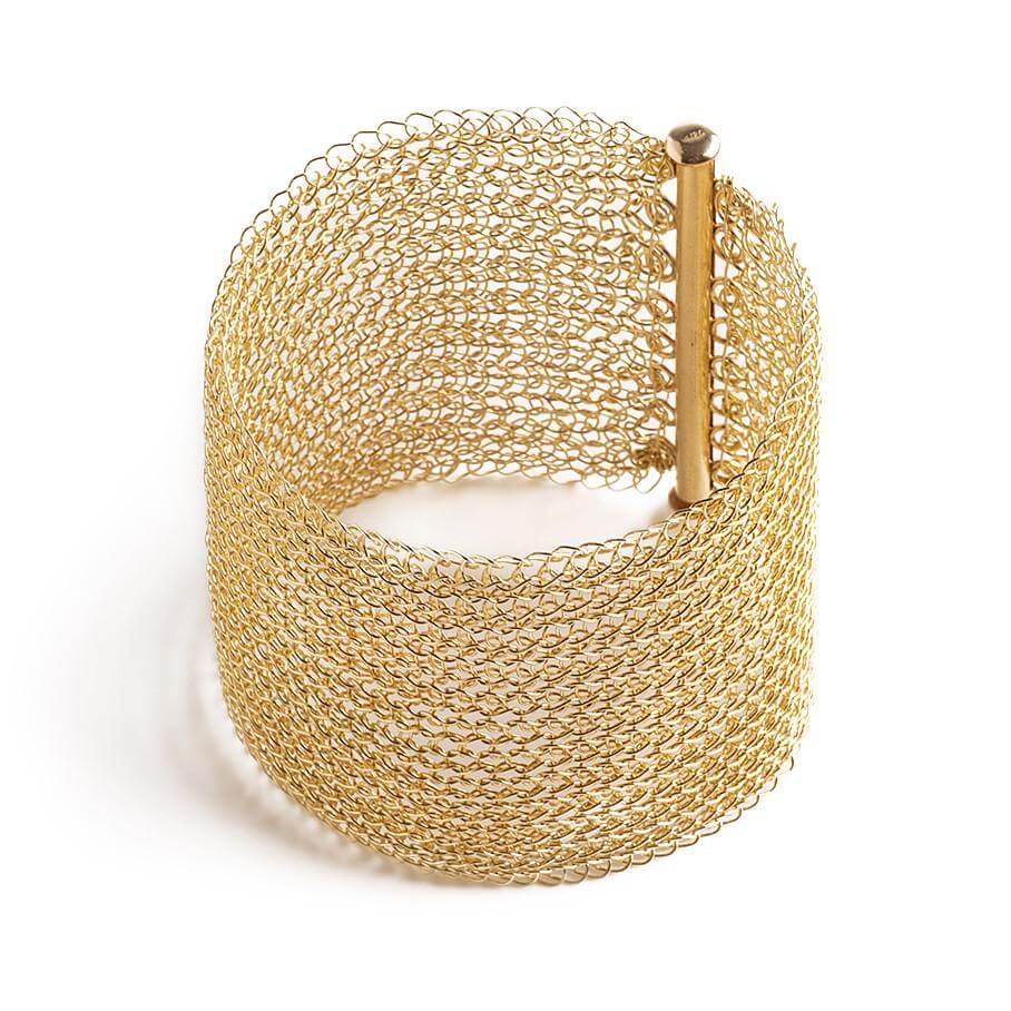 Gold Cuff Bracelet , Wide knitted Cuff , gold filled - Yooladesign