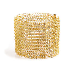 Gold Cuff Bracelet , Wide knitted Cuff , gold filled - Yooladesign
