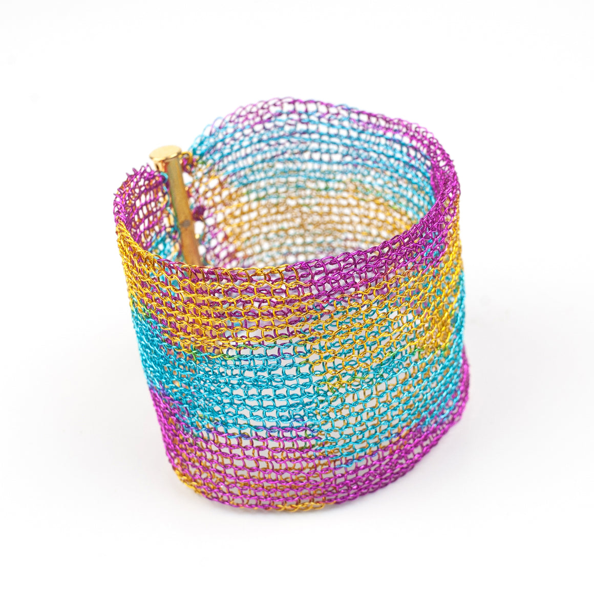 RAINBOW Cuff Bracelet , Wide knitted Cuff, Statement Bracelet - Yooladesign