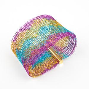 RAINBOW Cuff Bracelet , Wide knitted Cuff, Statement Bracelet - Yooladesign