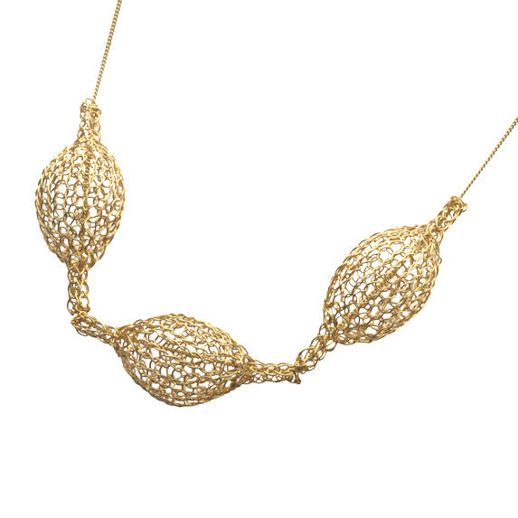 Wire crochet necklace - 3 Crocheted gold filled Bubble pod necklace , unique handmade wire crochet jewelry - Yooladesign